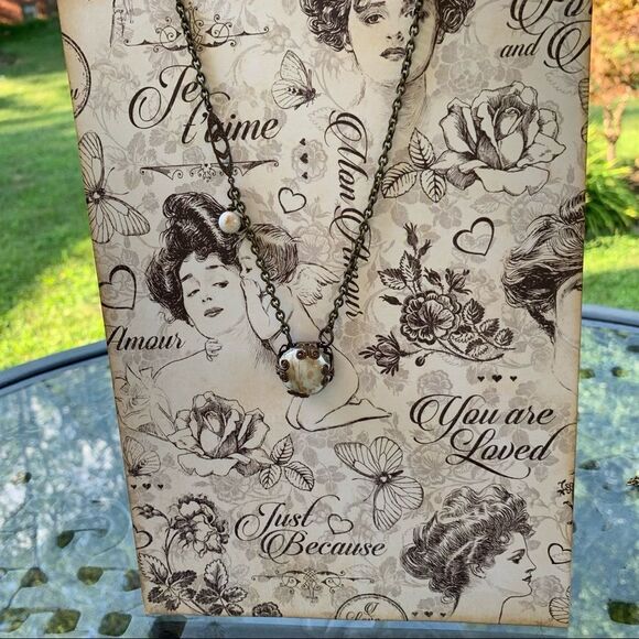 Hand crafted Semi Precious Beads/Brass Chain Necklace 18” - Picture 5 of 6